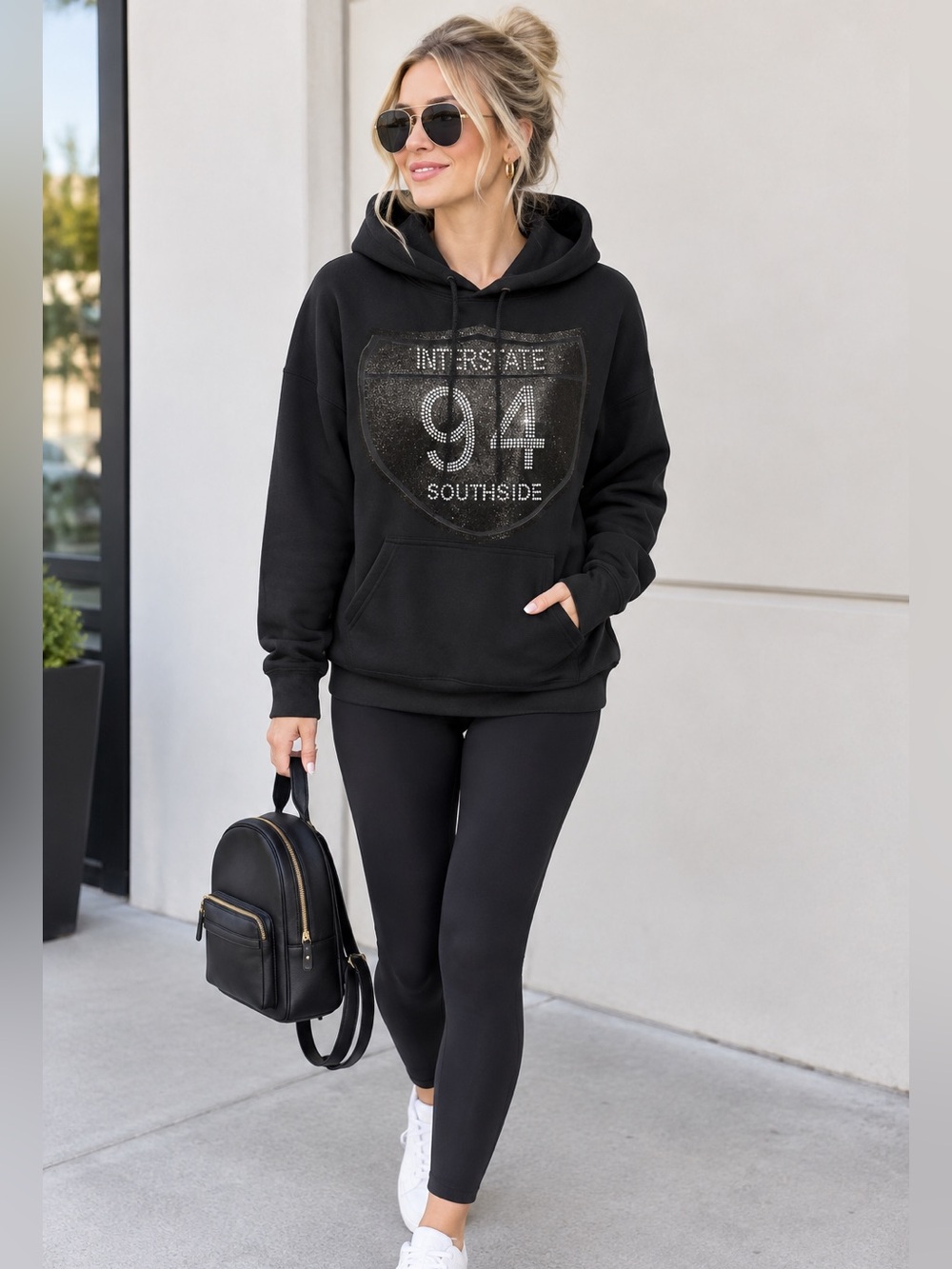 Gildan Black Rhinestone 'Interstate 94 Southside' Hoodie - Women size L